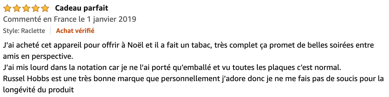 commentaire Russell Hobbs Raclette Fiesta